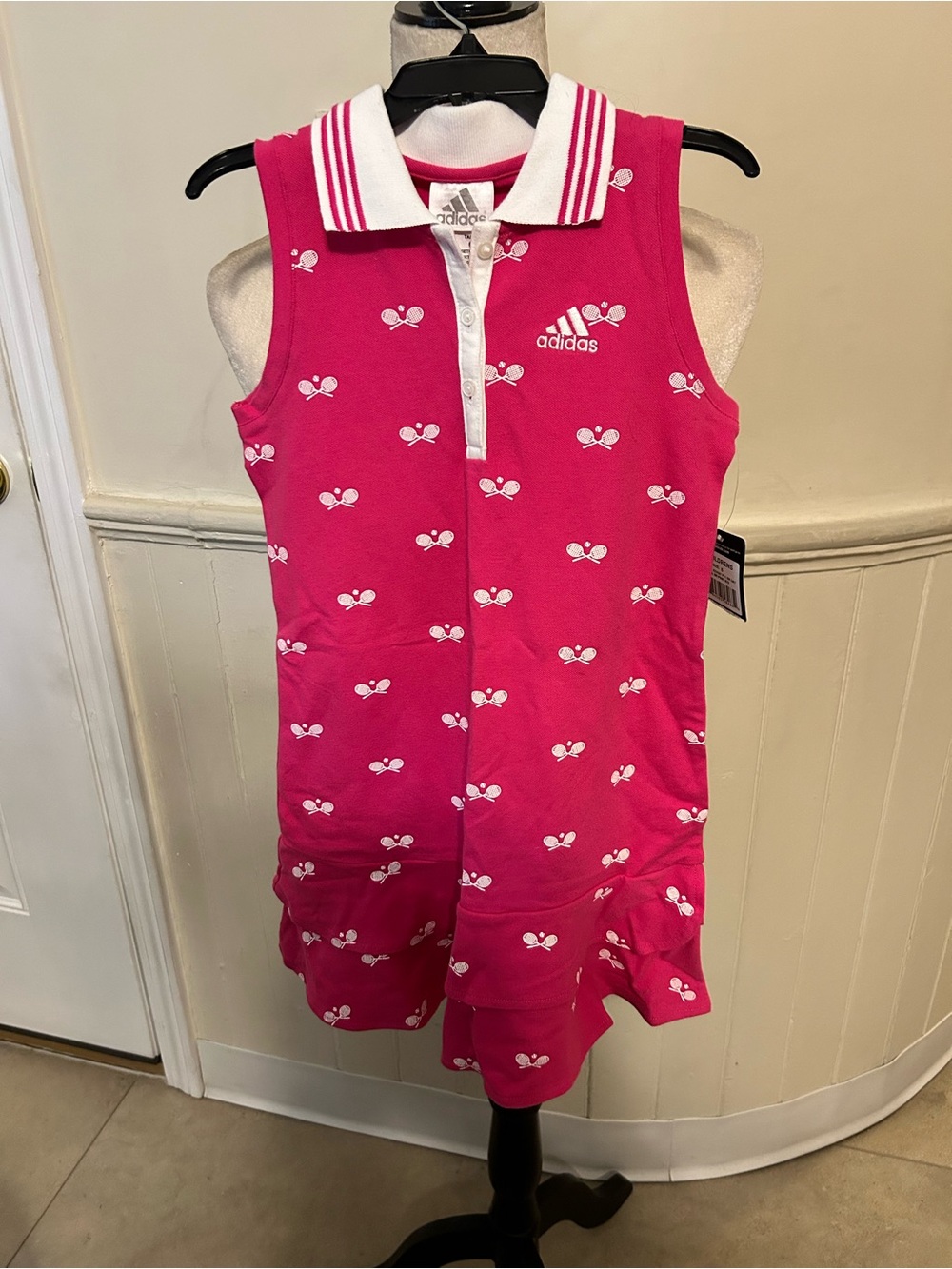 NWT Adidas Sleeveless Bright Pink & White Tennis Dress/Girl’s Size 6